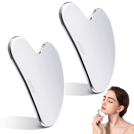 2PCS Gua Sha Facial Tool, HERDIN Stainless Steel Guasha, Scraping Massage Tool for Muscle Tensions Relieving and Puffiness Reducing, Skin-Care Present for Face, Eyes, Neck, Body-Silver