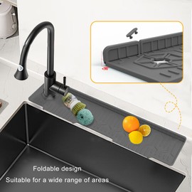 Kitchen Sink Splash Guard, Double Sided Faucet Mat for Kitchen Sink, Silicone Faucet Handle Drip Catcher Tray Mat Silicone Sink Mat, Sink Splash Guard Mat with Adjustable Hole
