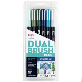 Tombow 56227 Dual Brush Pen Art Markers, Wonderland, 6-Pack. Blendable, Brush and Fine Tip Markers, Portrait, 1 Count (Pack of 6)
