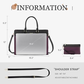 LOVEVOOK Laptop Bag for Women, 15.6 inch Laptop Tote Work Bag Purse, Large Waterproof Leather Computer Briefcase for Office, Purple-Black