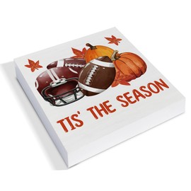Fall Decor Football Pumpkin Decorations Tis' the Season Wooden Sign Farmhouse Fall Decor Indoor for Desk Table Shelf 5 X 5 Inches