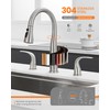 TIORIY 3 Hole Kitchen Faucet with Pull Down Sprayer, Brushed