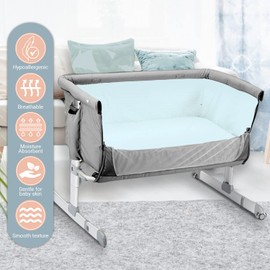 Pizuna 100% Cotton Fitted Travel Sheet Baby Blue, 400 Thread Count Long Staple Cotton Fitted Travel Sheet 60x120 cm, Sateen Weave 14 cm Deep Fitted Sheets 1 PC Baby Blue