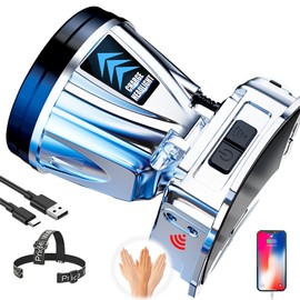 Super Bright Rechargeable High Power Headlamp,Head Lamps Led Rechargeable,Waterproof Head Flashlight,Motion Sensor,3 Modes for Outdoor Camping Hiking Running Cycling Fishing Headlight (Inductive type)