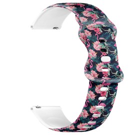THAZEE 18mm Quick Release Soft Sillicone Sports Watch Band (Pink Flamingos Tropical Flowers Palm) Replacement Rubber Strap Bracelet for Women, Men