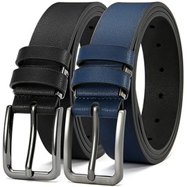 DOOPAI Mens Belt,Leather Dress Belt - black and blue 2 pack belt，Casual Wear Jeans Classic belt 1.25", Adjustable Trim to Fit Everywhere