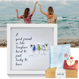 UQRUI Sea Glass Art Friendship Kit- Good Friend is Lucky to Have, Like Seaglass, Handmade Wall Art Frame Decor for Best Friends