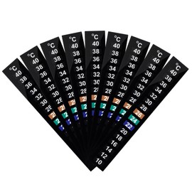 SUPVOX 10pcs Stick-on Digital Thermometer Strips, Celsius Display, PET, Black, 5.11x0.70 Inch, Indoor Temperature Monitor for Home