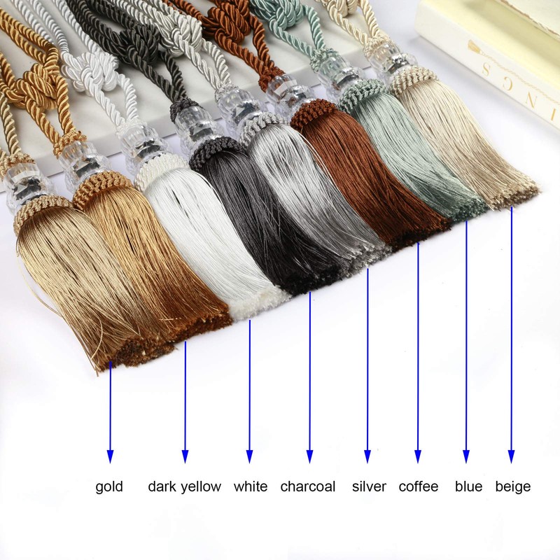 (2P, White) - Fenghuangwu 2Pcs Tassel Curtain Tiebacks Handmade, Elegant
