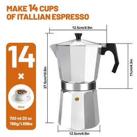 DITOSH 14 Cup Aluminum Espresso Stovetop Moka Pot Express Coffee Maker Percolator Italian Classic Mocha Coffee Machine for Italian and Cuban Cafe Brewing for Home & Camping 700ml 23oz