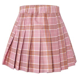 Womens School Uniform Cosplay Costume Plaid Pleated Short Skirt, Pink Plaid, US XL = Tag 2XL