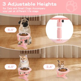 Elevated Cat Bowls Adjustable Cat Bowl Stand,Non-Slip Raised Cat Bowls Stainless Steel Raised Cat Bowls with 15°Tilted Stand for Cats and Puppy Pink-2 Pack