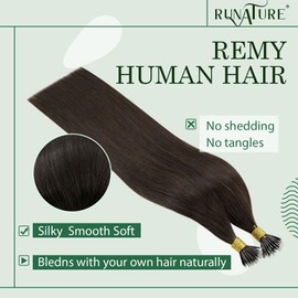 RUNATURE Nano Human Hair Extensions Dark Brown Nano Beads Hair Extensions Real Hair Brown Nano Tip Hair Extensions Human Hair Straight 22 Inch 50 Gram