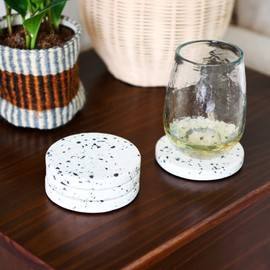Main + Mesa Round Terrazzo Coasters, White, Set of 4