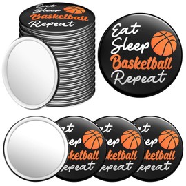 Yookeer 18 Pcs Basketball Gifts for Team Bulk Basketball Compact Round Makeup Mirror 2.76 Inch Portable Sport Pocket Mirror for Purse Bag Ideas Team Girl Player Accessories Party Supplies