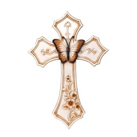 Elegant White Cross with Butterfly and Floral Design - Premium Resin Spiritual and Religious Wall Art for Living Room, Bedroom, Office or Prayer Room - Inspirational Home Decor Symbol of Love and Faith