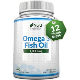 Omega 3 Fish Oil 1000mg - 365 Softgel Capsules - Up to 12 Month’s Supply - Pure Fish Oil with Balanced EPA & DHA - Contaminant Free Omega 3 - Made in The UK by Nu U Nutrition