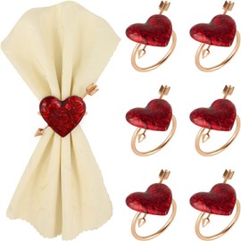 FRAMICS Valentine's Day Napkin Rings Set of 6, Red Heart Napkin Rings, Metal Napkin Ring Holders for Wedding Party Holiday Anniversary Family Dining Table Decor