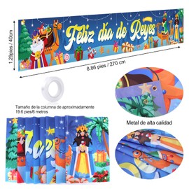DPKOW Largo Feliz día de Reyes Pancarta para Reyes Magos Decoración, Navidad Reyes Magos Interior Exterior Jardín Decoración, 270 x 40 cm