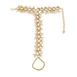 I Jewels Gold Plated Indian Wedding Bollywood Embellish with Kundan & Pearl Adjustable Haath Phool/Panja Bracelet for Women (PIJ027-29) (PIJ024W)