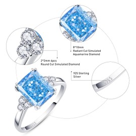 Bonlavie Swiss Blue Topaz Ring for Women White Gold Plated 925 Sterling Silver Engagement Rings 3.5Carat Radiant Cut Blue Gemstone Promise Ring Simulated Diamond Wedding Rings Size S