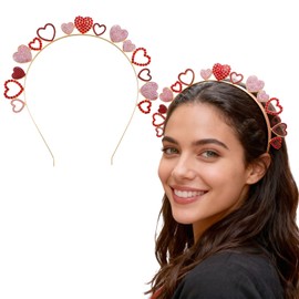 Valentines Heart Headbands for Women Romantic Love Heart Hairbands with Pink Red Crystal Metal Design Glitter Rhinestone Accessories Valentine's Hair Hoop for Wedding Party Hair Decoration