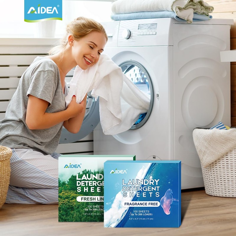 AIDEA Laundry Detergent Sheets, Unscented-(200 Loads) 100 Sheets, Laundry Sheets