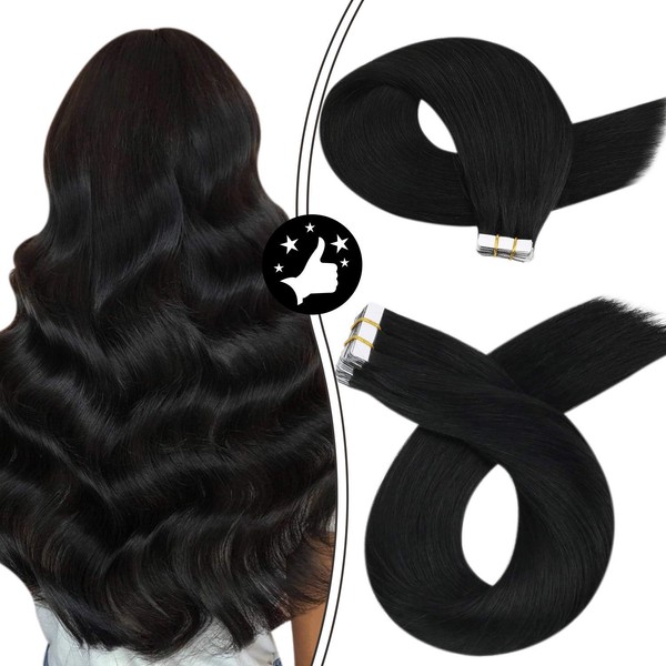 Moresoo Black Hair Extensions Tape in 20inch Tape in Hair Extensions Real Human Hair Glam Seamless Hair Extensions 20Pieces/50Grams Seamless Tape Hair Extensions Human Hair