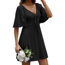 MixShe Summer Dresses for Women 2025 Wedding Guest Cocktail Dress Fall Fashion Casual V-Neck Homecoming Outfits Womens Dressy Vacation Clothing Black Medium