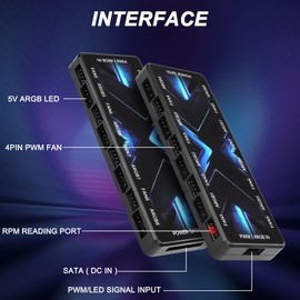 MEIRIYFA ARGB PWM Controller Hub 12V 4Pin PWM & 5V 3Pin ARGB with SATA Power 2-in-1 Hub 8-Way PC Case Fan Controller for LEDs, Computers