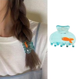 Novelty Small Fish Tank Hair Clip Summer Transparent Blue Hair Claw Clip Cute Small Goldfish Hair Jaw Clip Fish Bubbles Design Hair Catch Barrette Acrylic Nonslip Hair Accessories for Women Girls