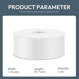 KMER LIFE 1-1/2" Wide x 50 Yards White Single Faced Polyester Satin Ribbon, White Satin Ribbon Perfect for Wedding Decor, Wreath, Crafts, Gift Wrapping & Other Projects (White)