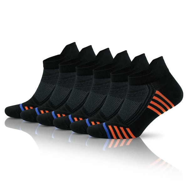 GoWith 6 Pairs Men's Bamboo Ankle Black Socks, Seamless Running