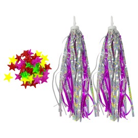 DHSBGWSX 2 Pieces Bicycle Streamers for Kids, 36 Pieces Wheel Star Beads, Bicycle Handlebar Tassels, Handlebar Tapes, Scooter Streamers, Decorative Accessories for Kids Bikes