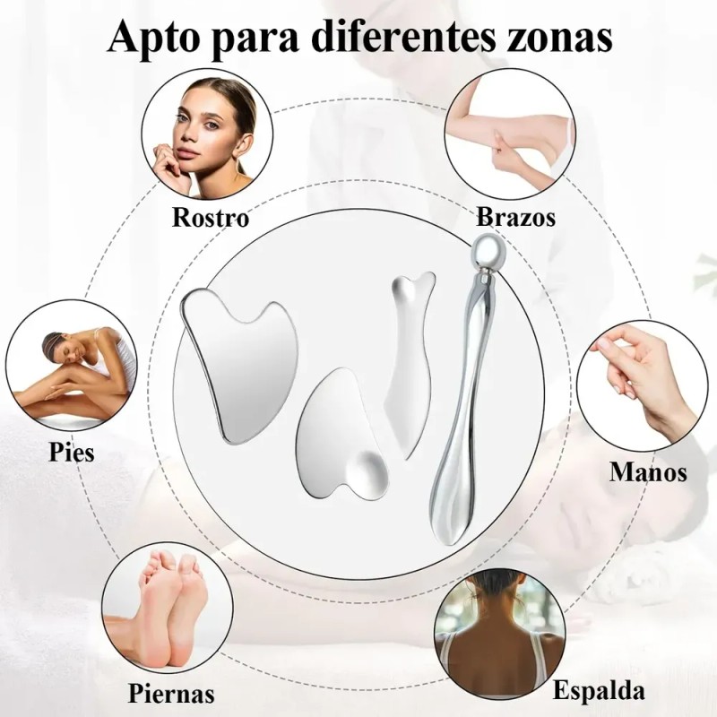 Kit Gua Sha Facial AVENIX de Acero Inoxidable para Masaje