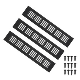 PATIKIL 10 x 2 Inch Door Air Vent Cover, 3pcs Aluminum Grille Ventilation Cover Louvered with Mounting Screws for Cabinet Wardrobe Door, Black