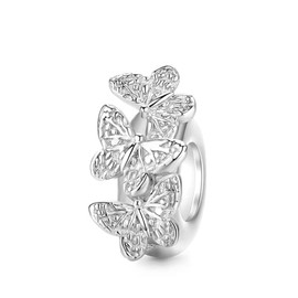 GNOCE Dancing Butterflies Ladybug & Petals Stopper Charm Bead 925 Sterling Silver Charm Inlaid with Clear Gemstones Fit Bracelet/Necklace for Women Girls Wife Daughter (Dancing Butterflies)