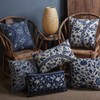 D (45X45cm) Decorative Hamptons Oriental Blue Floral Linen Cushion Cover