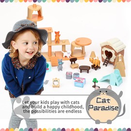 TQQFUN 43-Piece Cat Figurine Playset - Realistic Pet Care Center Role Play Toys for Kids, Toddlers, Boys and Girls