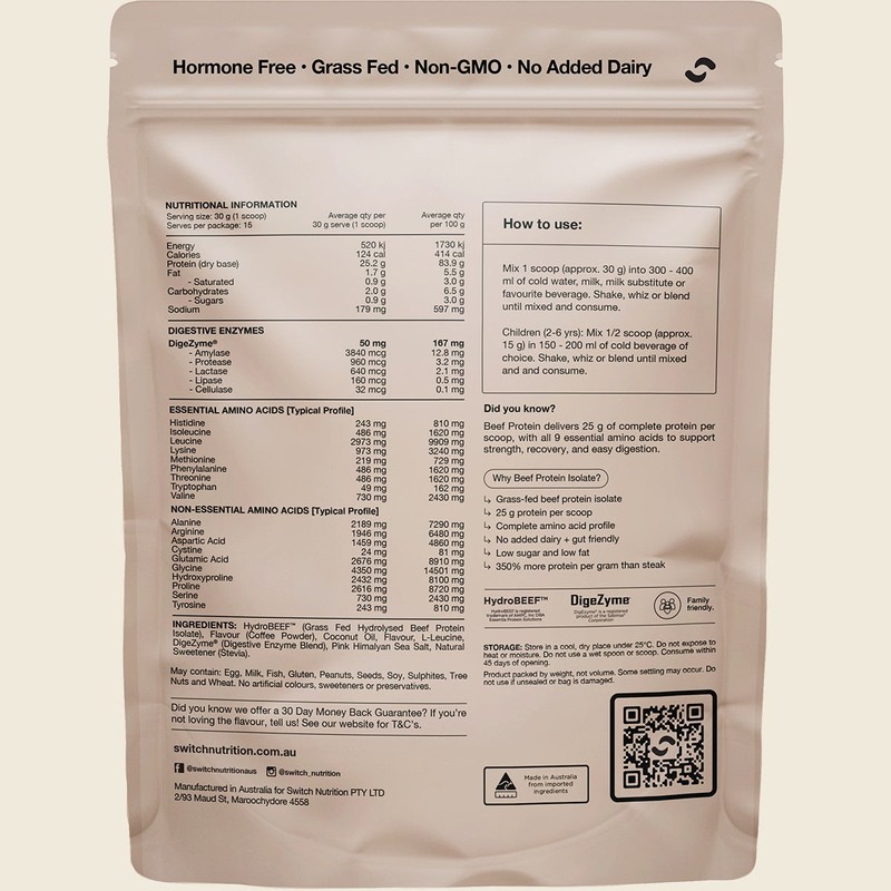 Switch Nutrition Beef Protein Isolate Iced Latte 450g