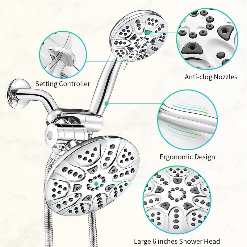 INEFATH Rain Shower Heads with Handheld Spray Combo 30 Settings