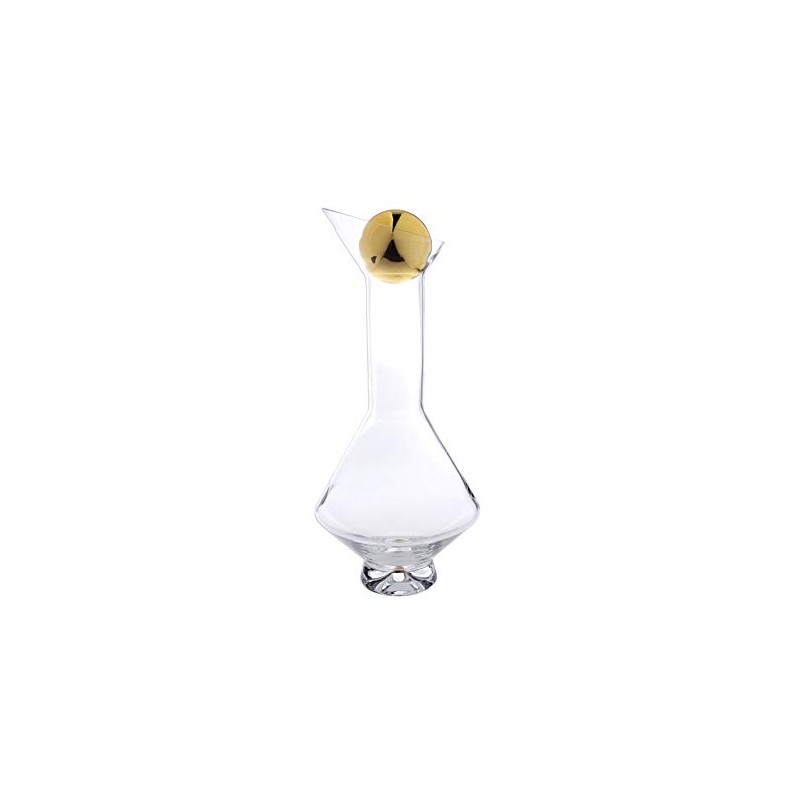 Glass Diamond Shaped Wine Decanter with Gold Lid, Fills 41