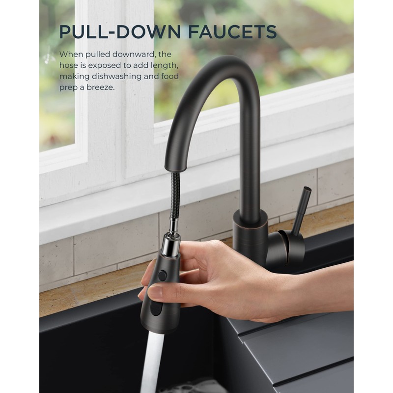 FORIOUS Kitchen Faucets with Pull Down Sprayer, Oil Rubber Brown,