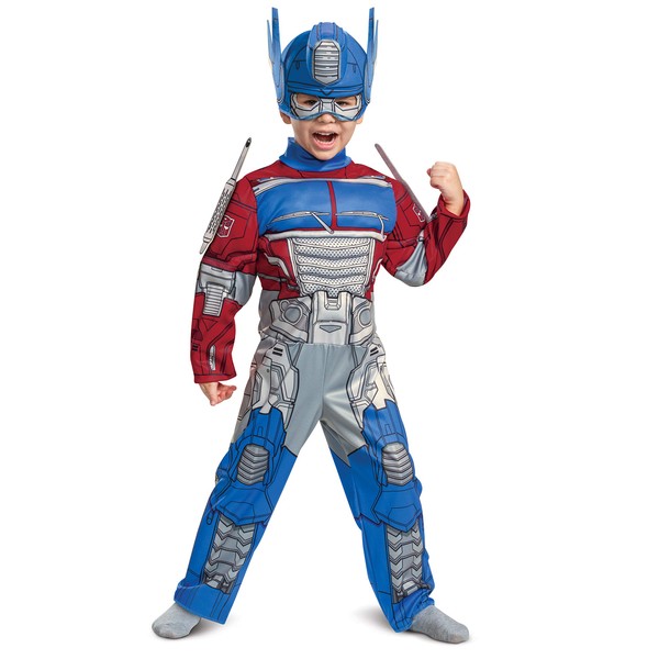 Disguise Optimus Prime Costume, Toddlers Muscle Transformer Costumes for Boys, Padded Character Jumpsuit, Toddler Size Small (2T), Blue & Red (104899S)
