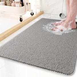 Shower Mat Non Slip Anti Mould: Bath Mats for Inside Bath- 75 x 45 cm Anti Slip Shower Mats for Inside Shower- Loofah Shower Mat Grey Long Washable Shower Matt for Elderly Wet Room Quick Dry