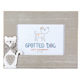 SPOTTED DOG GIFT COMPANY Photo Frame 6x4 Cat Picture Frame for Table or Wall, Cute Pet Themed Decorative Room Home Decor Accessories, Gifts for Cat Lovers (Landscape, Grey)
