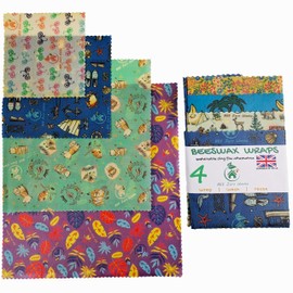 Beeswax Wraps |UK HANDMADE |Random Colours | BEE Zero Waste| GOTS Organic cotton | reusable washable food storage (Pack of 4)