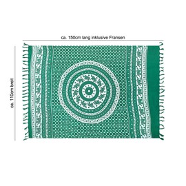 SAIVONA Pareo Sarong Strandtuch Damen - Wickelrock Strand - Handtuch Blickdicht als Wickeltuch oder Handtuchkleid und Wickelkleid Damen - Handarbeit aus Fair Trade Herstellung Batik Grün Weiß Kreis