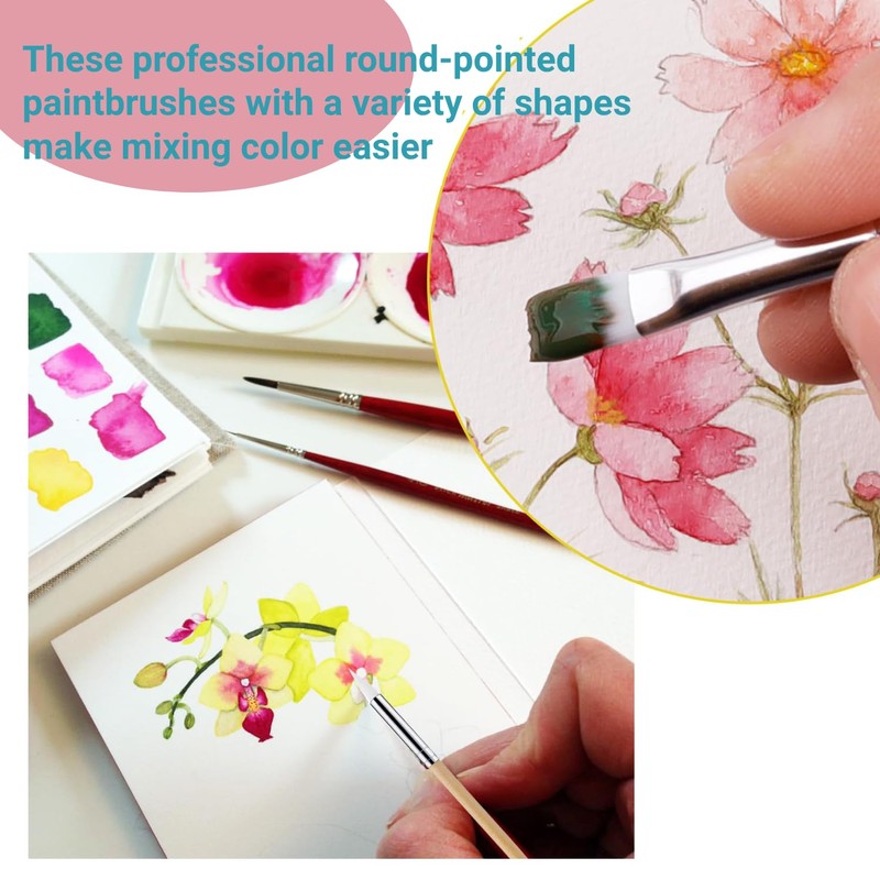Set of 6 Artist Paint Brushes, Wooden Paint Brushes and