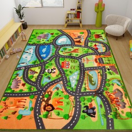 Kids Rug Playmat Rug,78.7"X59" Animal Car Rugs for Kids Toy Cars,Non Slip Zoo Road Map Kids Carpet for Playroom Bedroom Boys,Kids Play Mat Road Rug,Track Rug Car Play Carpet for Kids
